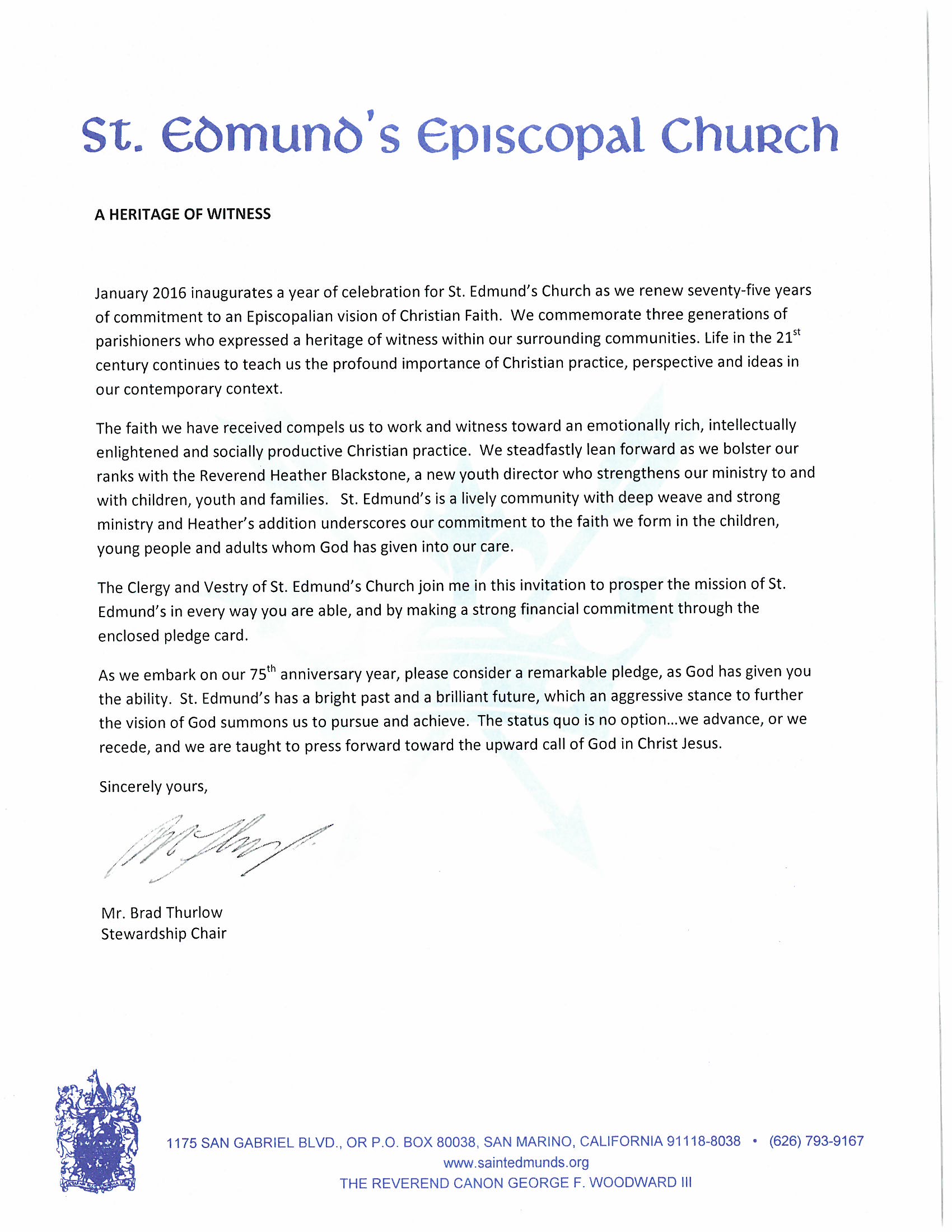 Stewardship Letter - Saint Edmunds